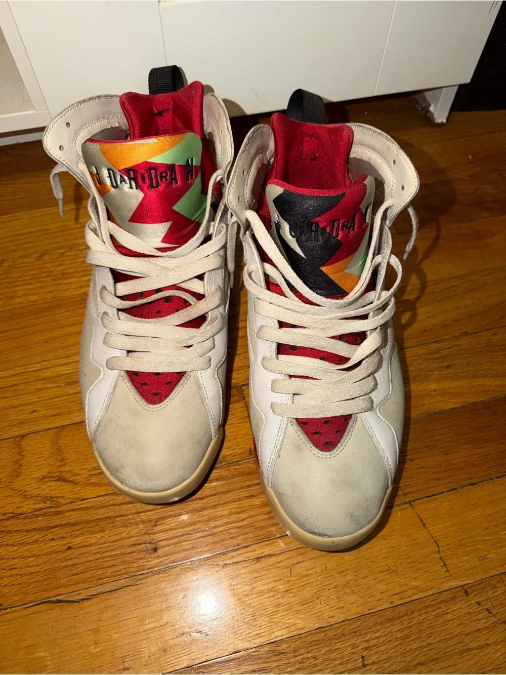 Nike Air Jordan Hare 7s High-Top Sneakers - White & Red